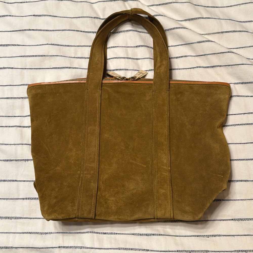Vanessa Bruno Light Brown Suede Top Handle Zip-Up Purse